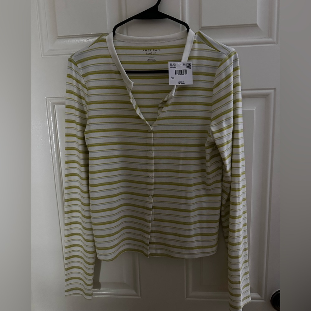 American Eagle Outfitters White and Yellow Striped Top